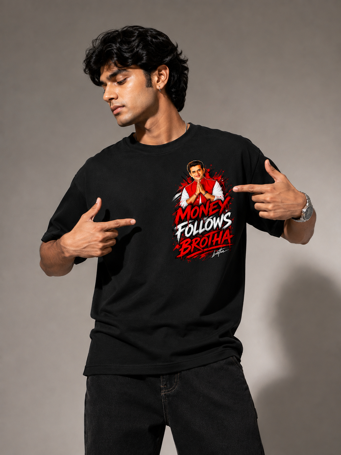RAVI KISHAN MEME TSHIRT BLACK MINIMILIST